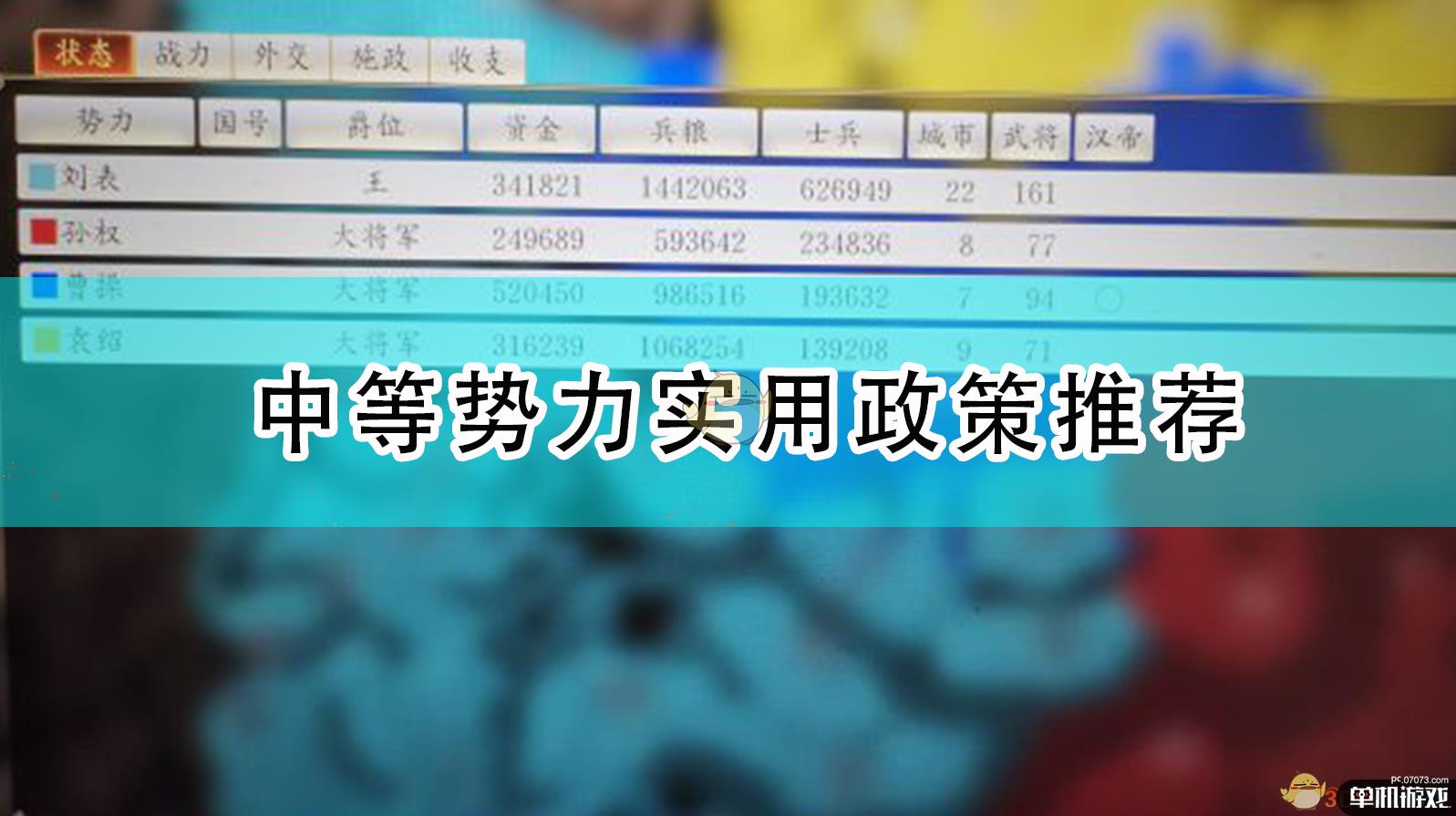《三国志14：威力加强版》中等势力实用政策推荐